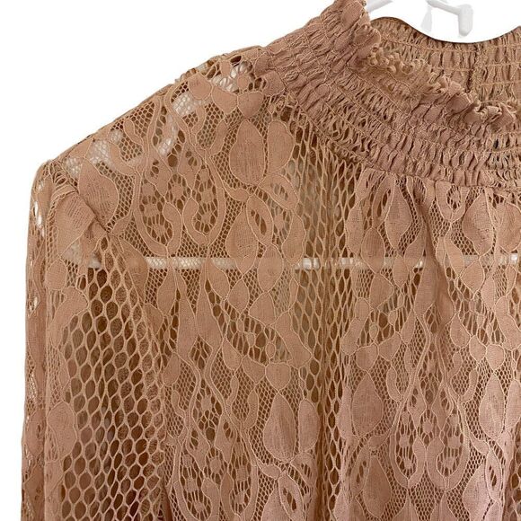 Windsor Lace sheer tan small long sleeve cowl neck blouse - Picture 3 of 6